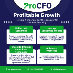 Illustration of business growth with rising profit margins, depicting strategies like unit economics optimization, economies of scale, automation, and technology investment to drive sustainable profitability.